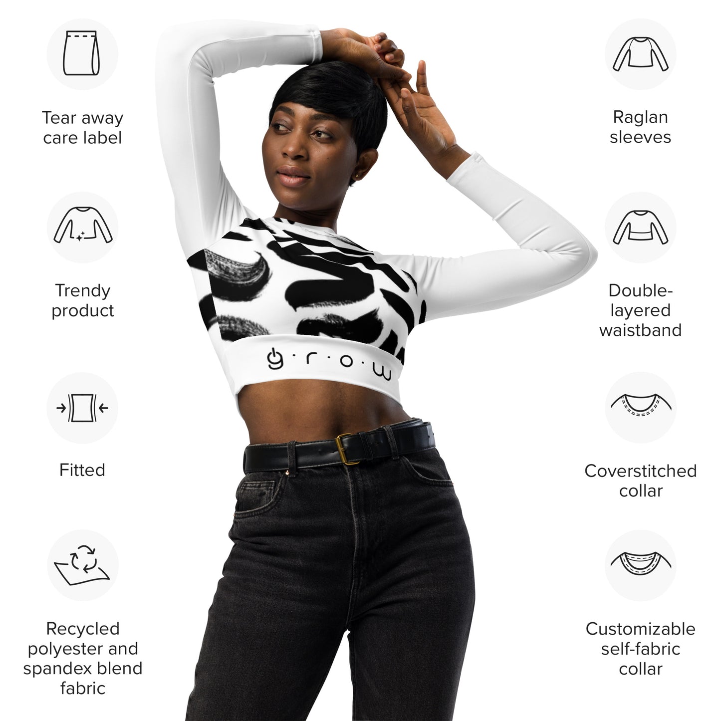 Recycled long-sleeve crop top