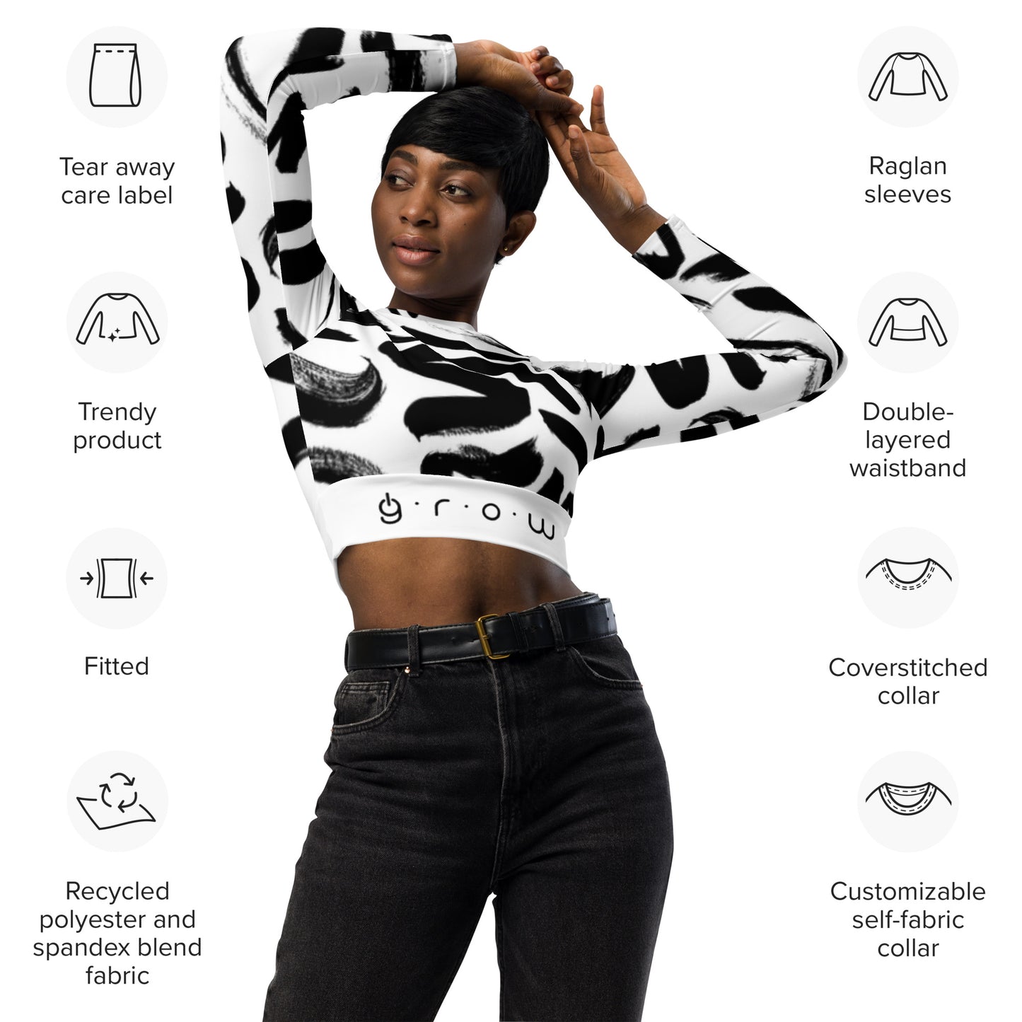 Recycled long-sleeve crop top